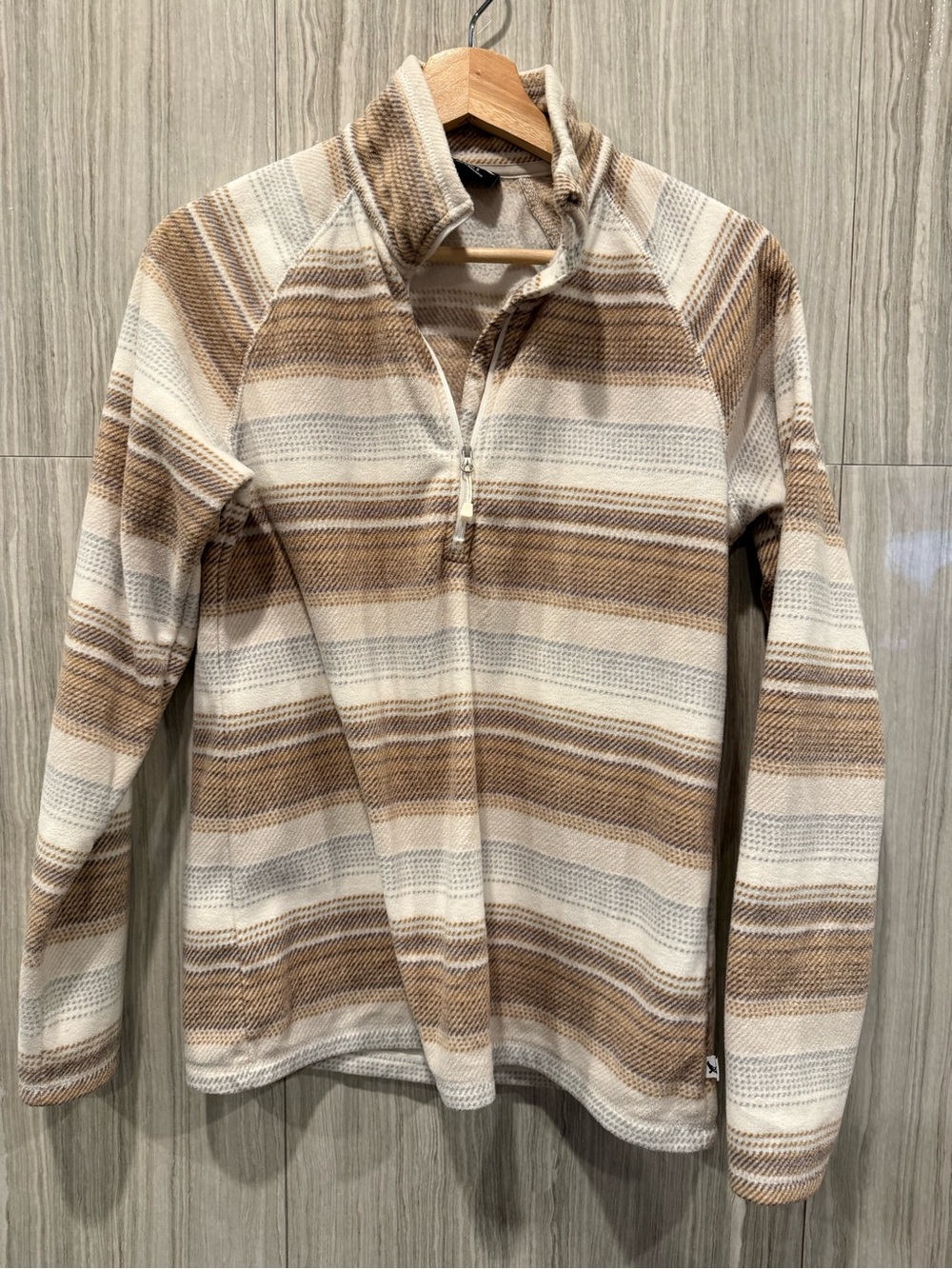 Eddie Bauer Cream and Brown Striped Half-Zip Jacket
